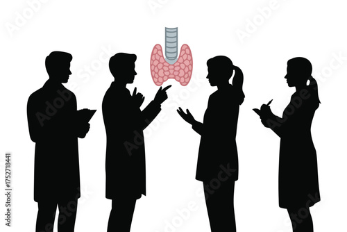 Black silhouettes of medical professionals discussing thyroid gland discussion