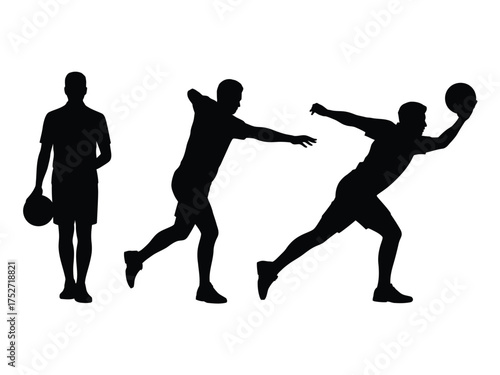 Black silhouettes of men playing basketball on white players
