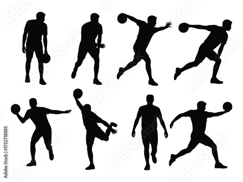 Black silhouettes of men playing basketball on white players