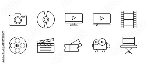 Cinema line icons set vector illustration