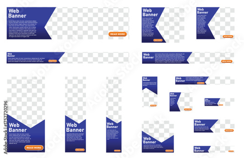 Modern Blue Web Banner Template Set with Transparent Background and Read More Button