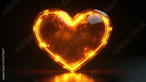 Glowing Fiery Heart Symbol on Dark Background Representing Passion and Love.