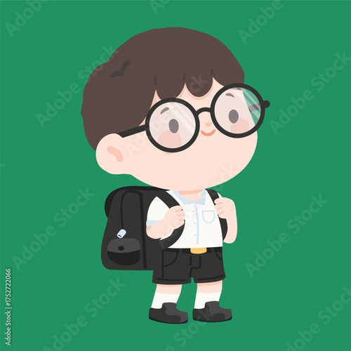 Cartoon Illustration of Schoolboy with Backpack