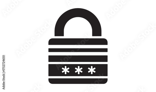 Black padlock icon with three asterisks representing a password