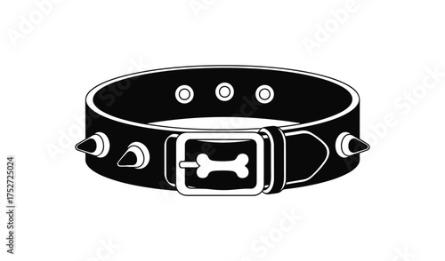 Spiked dog collar with bone buckle illustration