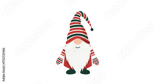 A festive striped gnome wearing a pointy hat and beard.