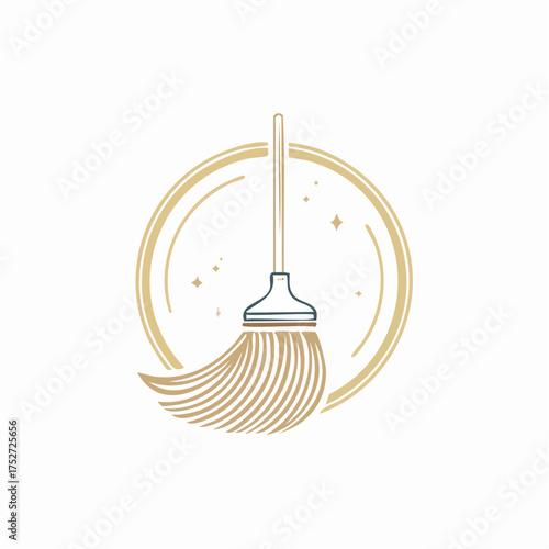 Elegant Mop Icon with Circle and Stars Design.