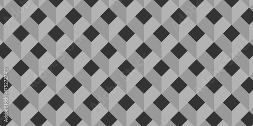 Structure black and gray block box cube seamless pattern grid vintage surface triangle web monochrome square texture white overlap cubic background.	