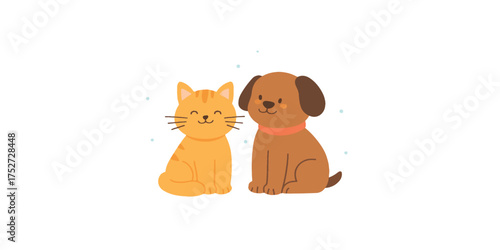 Print   Cute cat and dog sitting together, friendship and pet care concept vector illustration