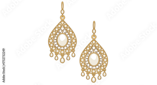 Ornate antique gold chandelier earrings with iridescent gems.