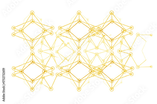 Golden network connection, abstract technology vector background. Geometric grid pattern. Digital data, communication, science, molecular structure or neural net concept.