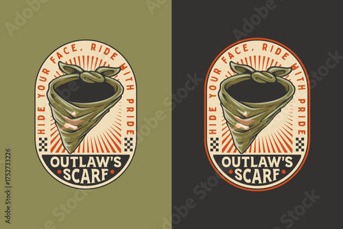Cowboy bandana retro badge logo vector design set for wild west and outlaw fashion themes. Vintage western emblem logo graphic. Country scarf illustration label element designs