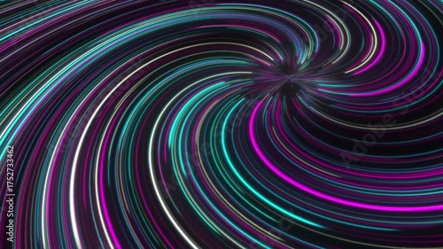 Abstract Neon Hyper-speed Light Trails Vortex Swirling Tunnel Background 