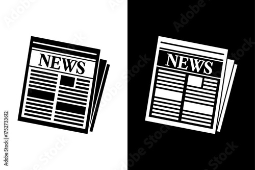 Editorial Newspaper Layout Icon — Clean Black and White Publishing Symbol.