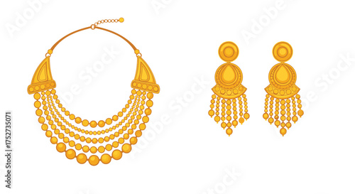 Exquisite gold necklace and matching chandelier earrings set for women.