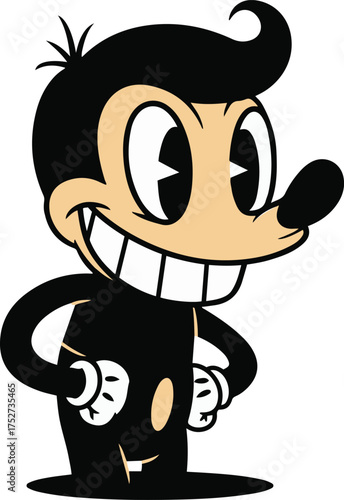 Black funny cartoon character face vector illustration of a smiling boy