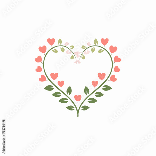 Floral Heart Arrangement with Pink Hearts and Leaves.