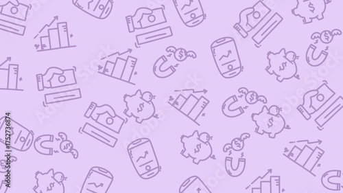 Lavender background with financial icons like charts, magnets, piggy banks. Suitable for finance blogs, business presentations, and investment websites.