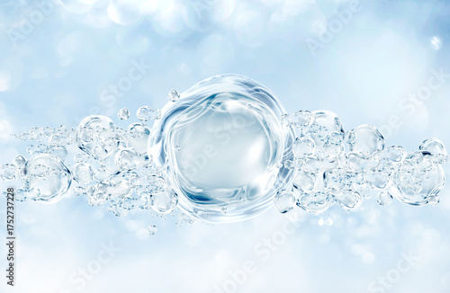 Wallpaper Mural water bubble molecule, blue glitter background Torontodigital.ca