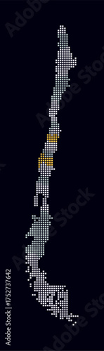 Chile dotted map. Digital style map of the country on dark background. Chile shape with square dots. Colored dots style. Small size squares. Classy vector illustration.