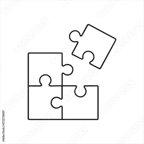 Four Piece Jigsaw Puzzle Illustration with One Piece Removed Indicating Missing Connection or Solving a Complicated Problem Concept
