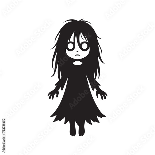 Spooky Silhouette of a Ghostly Girl with Unkempt Hair and a Simple Dress Adding a Touch of Halloween Horror