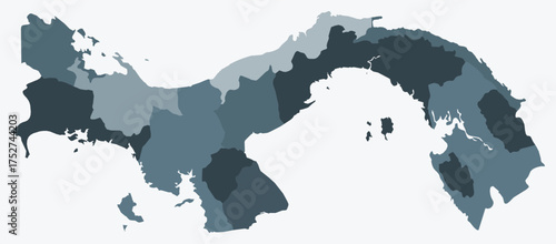 Map of Panama with regions. Just a simple country border map with region division. Blue grey color palette. Flat Republic of Panama shape with administrative division. Vector illustration.