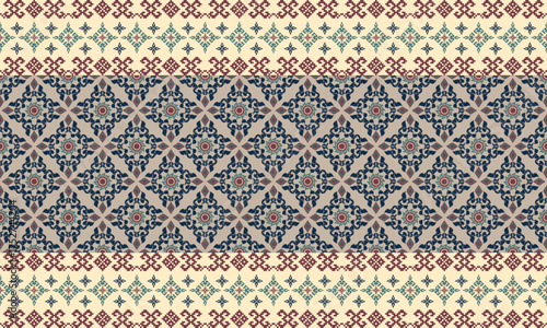 Cream Blue geometric Pattern Textile Ornament ,for fabric 