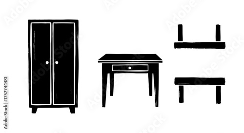 Vector illustration of classic wardrobe table and shelving unit scalable graphic design