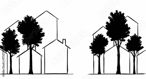 Vector illustration of houses and trees scalable graphics for urban planning and design projects