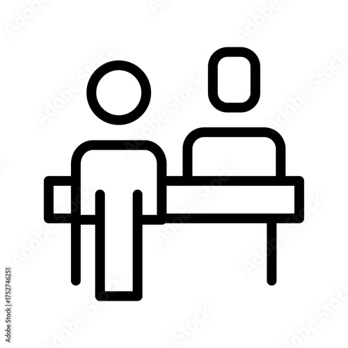 Reception Desk with Customer Icon Hotel Check‑In Outline Vector