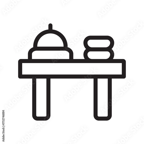 Buffet Serving Table with Cloche and Plates Icon Catering Outline Vector