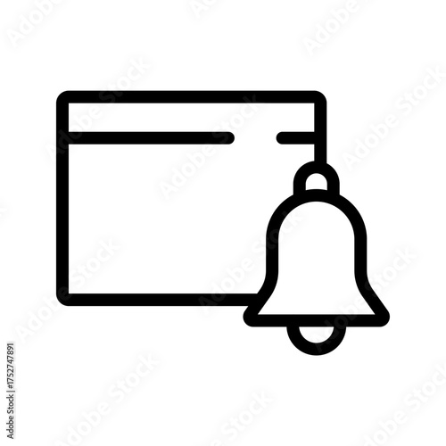 Browser Window with Notification Bell Icon Web Push Alert Outline Vector