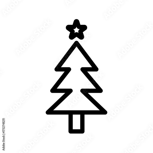  Christmas Tree with Star Icon Holiday Season Outline Vector