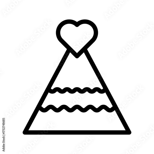  Heart-Topped Party Hat Icon Birthday & Romantic Celebration Outline Vector