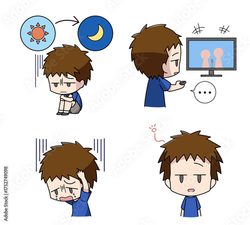うつの精神的症状のイラスト4種類セット・男の子