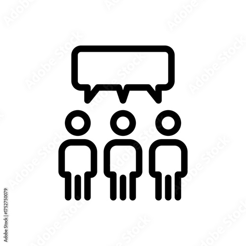 Dialogue in the Collective: A minimalist illustration of three figures engaged in a discussion, represented by a shared speech bubble.