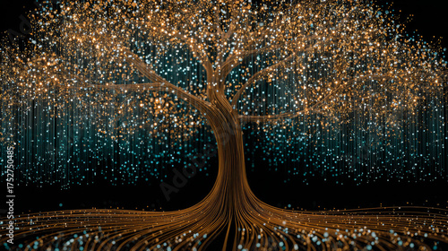 Illuminated tree of life digital universe abstract art nightscape aesthetic view nature concept