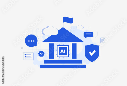 AI governance platforms. Dashboards monitoring ethical AI decisions with compliance checklists, aiding businesses in trustworthy data use and regulatory navigation for 2026 innovations illustration