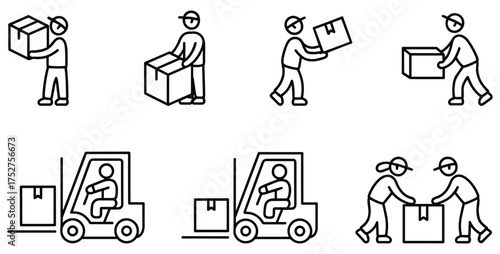 Set of Delivery and Logistics Icons in Line Art Style shipping transport