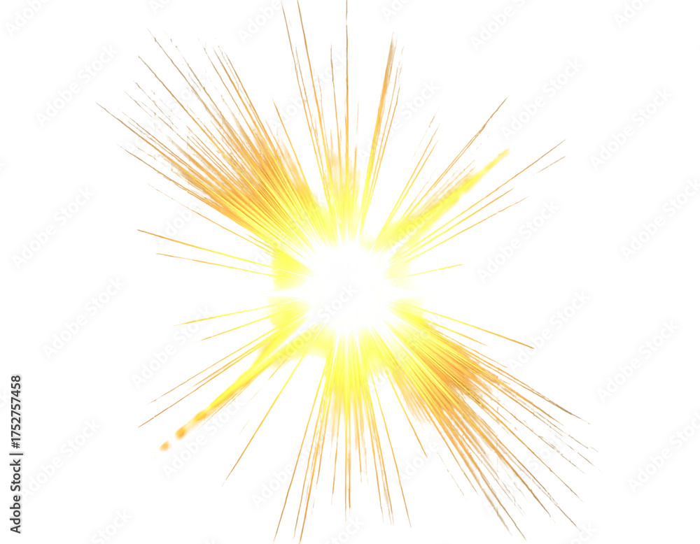 Fototapeta premium Bright radiant explosion of golden and yellow light on black background