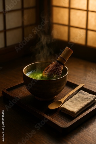 Matcha Whisking in Traditional Japanese Tea Ceremony