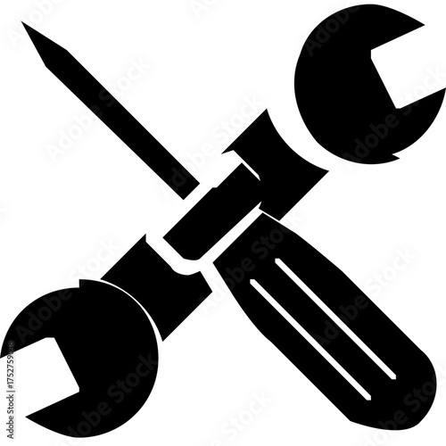 Tools and Service icons set. Wrench, screwdriver and gear icon. Screwdriver and wrench glyph icon. Settings and repair, service sign - stock vector. Mechanical Tools Glyph Icon Wrench icon vector.