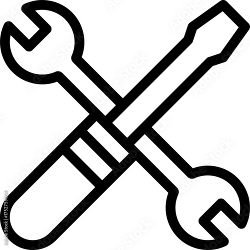 Tools and Service icons set. Wrench, screwdriver and gear icon. Screwdriver and wrench glyph icon. Settings and repair, service sign - stock vector. Mechanical Tools Glyph Icon Wrench icon vector.