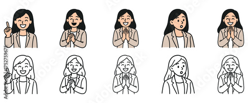 Facial Expression Illustration Set of a Young Saleswoman