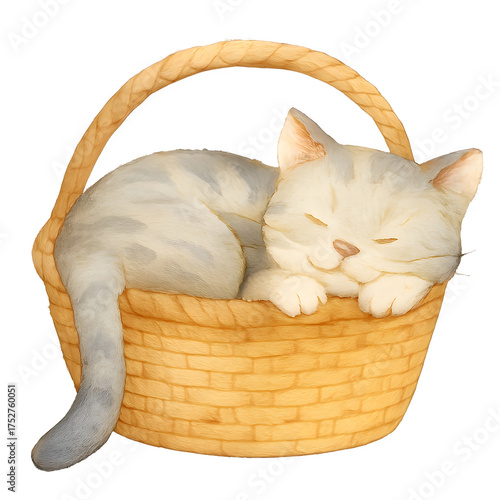 cat sleeping in a basket