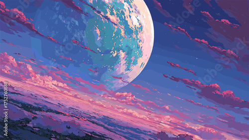 幻想的な宇宙の風景と美しい惑星