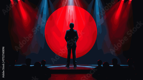 演説を行う政治家と聴衆を描いたリーダーシップの象徴的ベクターアート