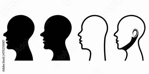 Four diverse human head profiles in black and white silhouettes representing different perspectives and individuality