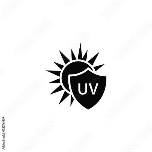 UV protection icon, sun and shield symbol of sunscreen for skin care and health from ultraviolet rays